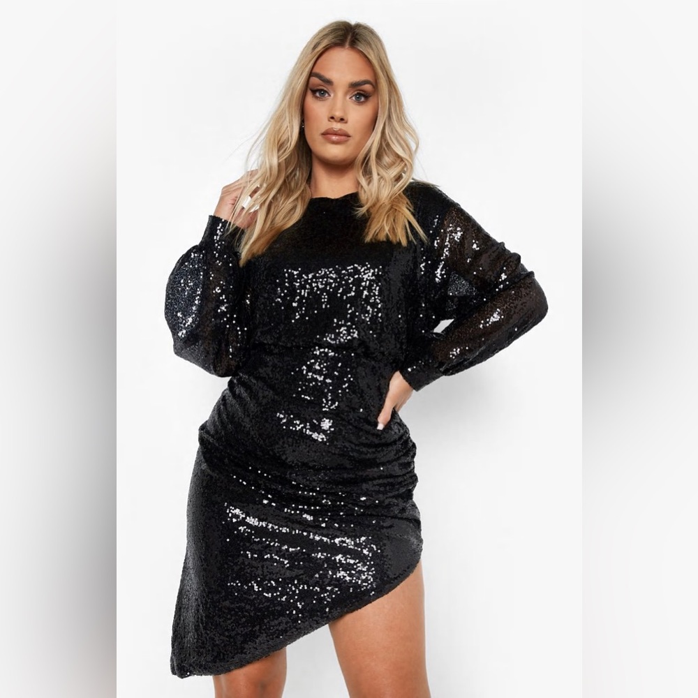 NEW Boohoo Plus Sequin Ruched Side Midi Dress Size 14 NWT